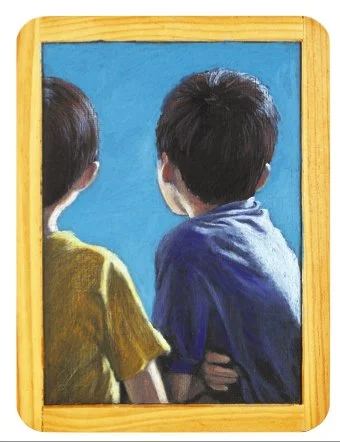 Two Boys (back), 2002, Oil pastel on chalkboard, 11 3/8 x 8 1/2 inches (29 x 21.5 cm)
