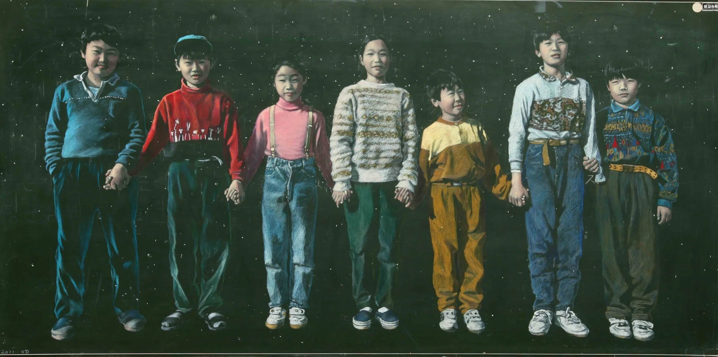 Last Semester, 2011, Oil pastel on chalkboard, 47 1/4 x 94 1/2 inches (120 x 240 cm)