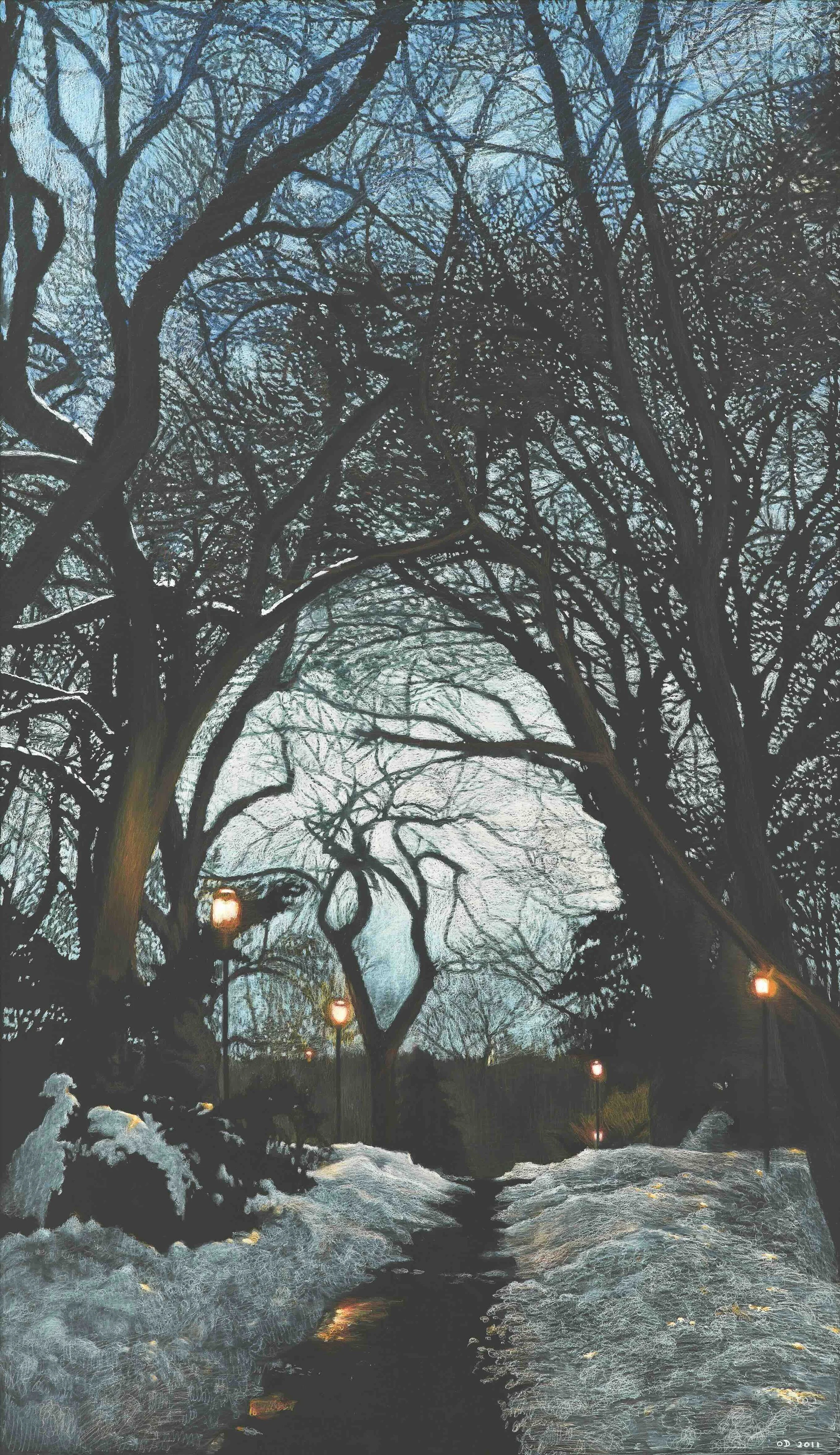 Winter, 2012, Oil pastel on chalkboard, 74 x 43 inches (188 x 109 cm)