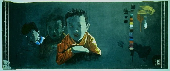 Two Boys, 1992, Oil pastel on chalkboard, 19.3 × 47.2 in (49 × 120 cm)