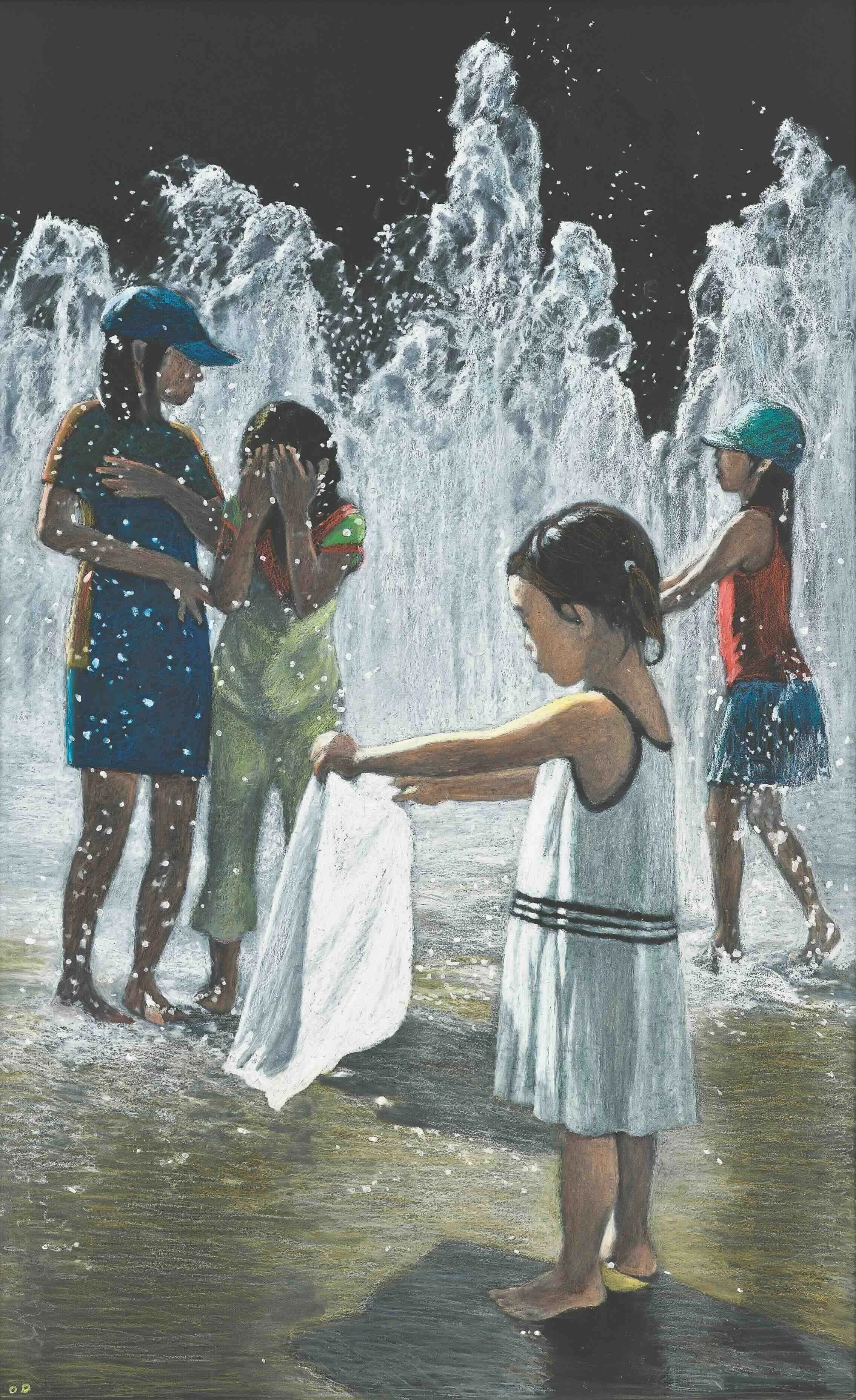 Waterplay 2, 2012, Oil pastel on chalkboard, 31 1/2 x 19 11/16 inches (80 x 50 cm)