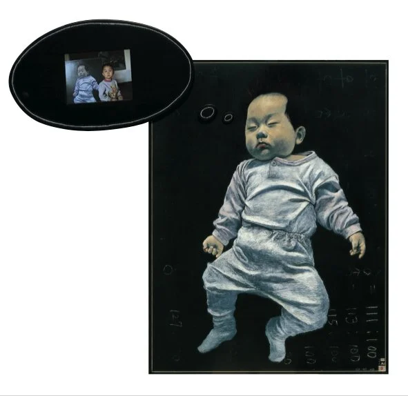 Dream, 2003, Oil pastel on chalkboard with LCD monitor, 56 x 59 inches (142 x 150 cm)