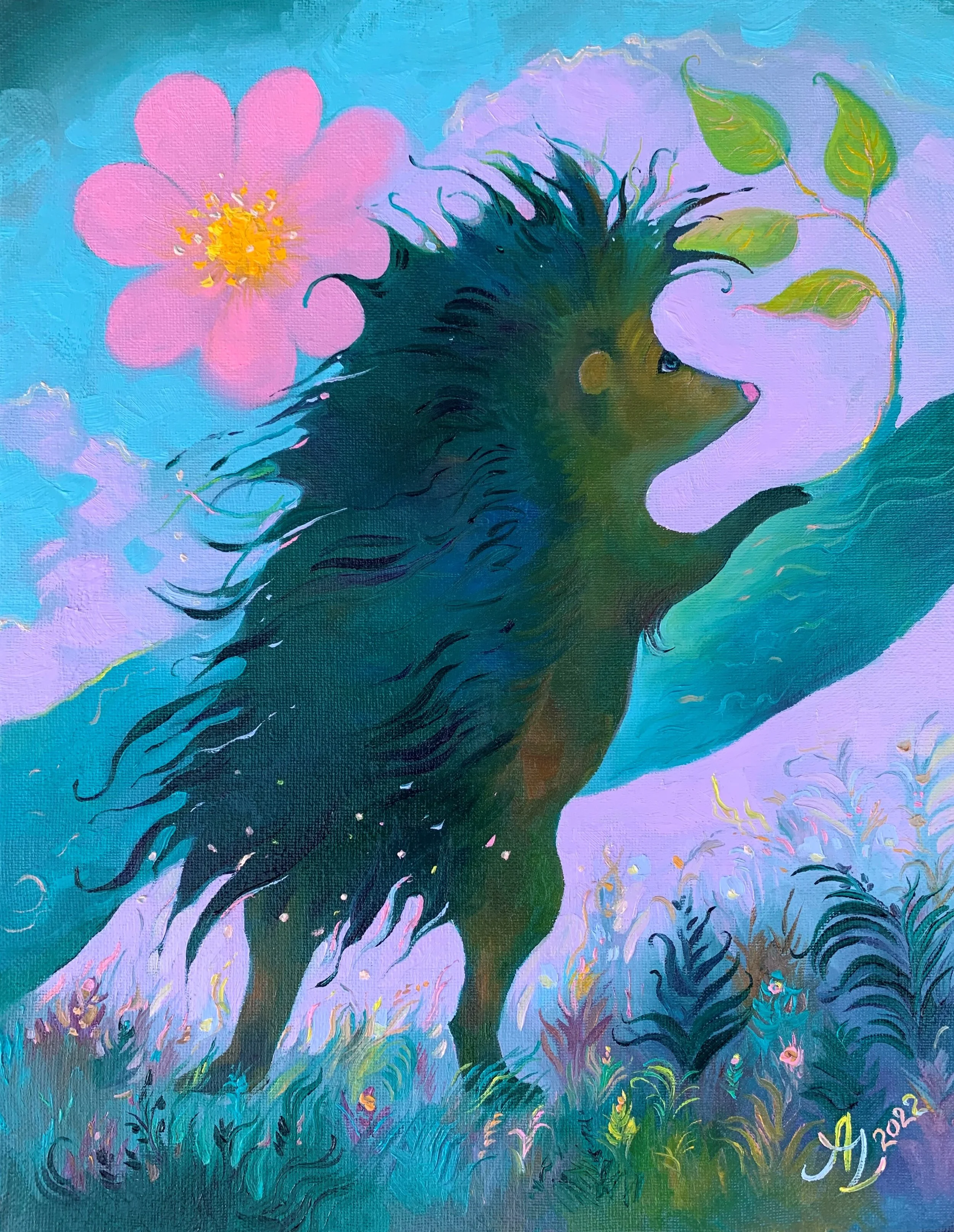 Hedgehog and Flower, 11 x 14 