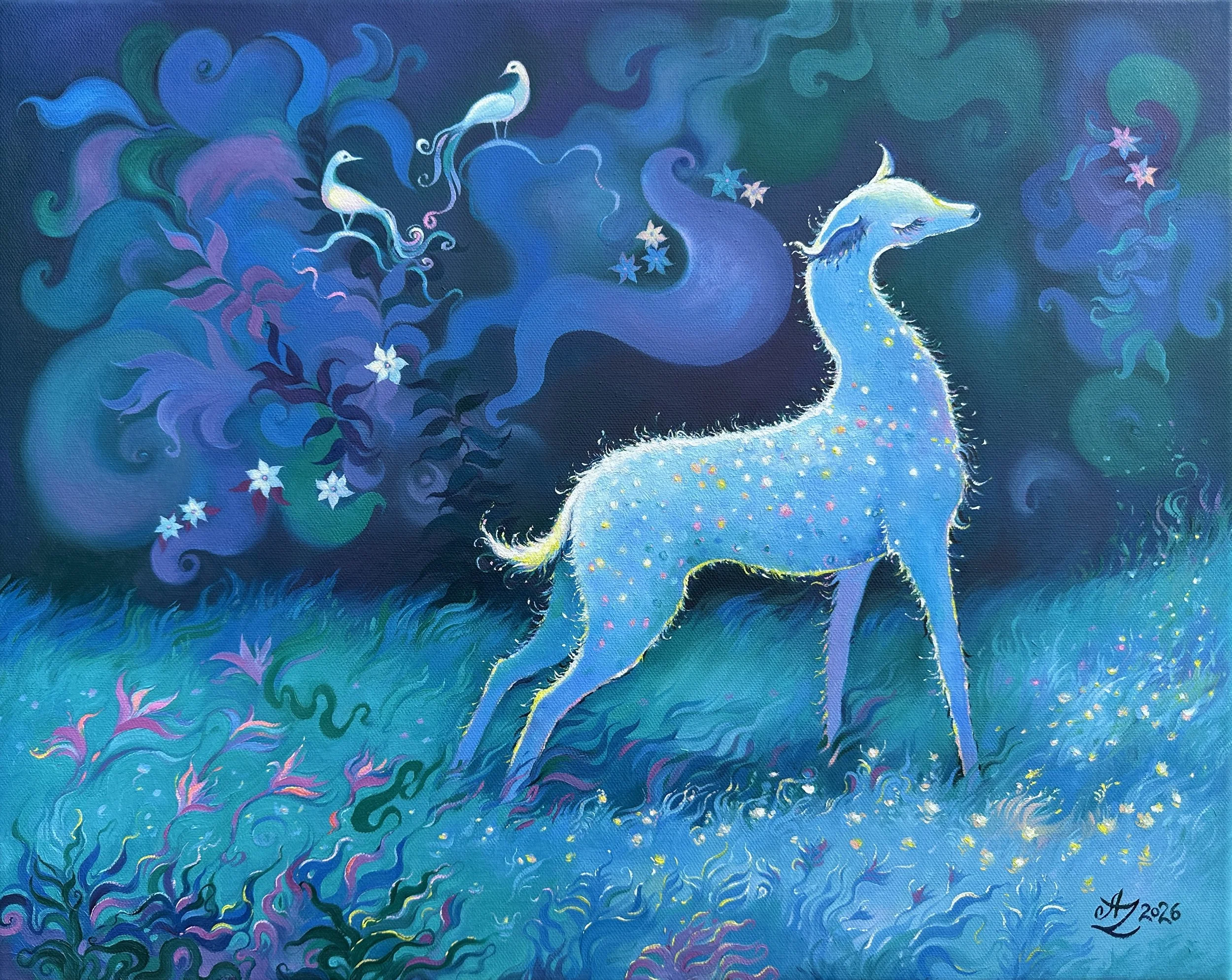 White Deer, Oil on Canvas, 20 x 16 in 