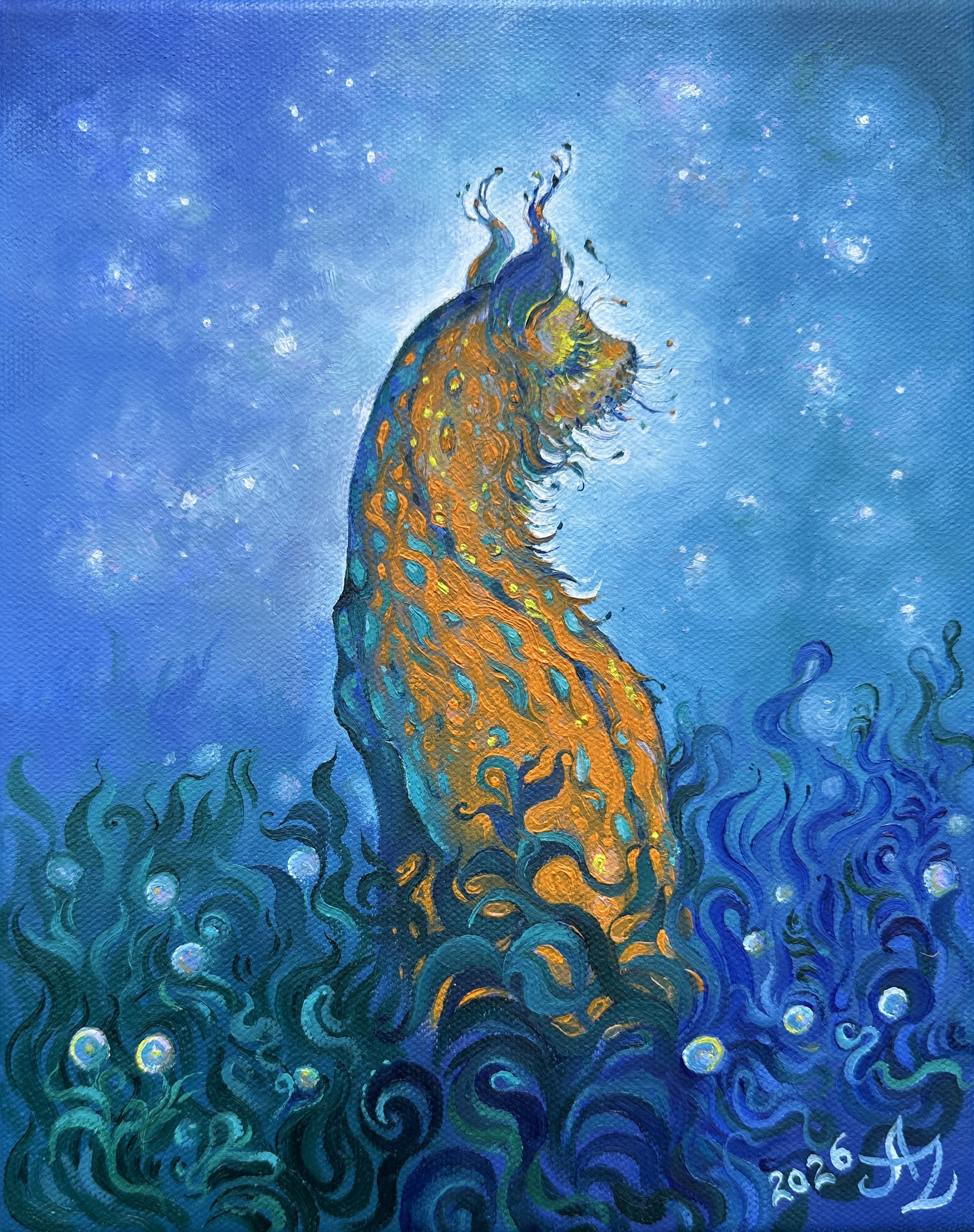 Starlit Linx, Oil on Canvas 8 x 10 in