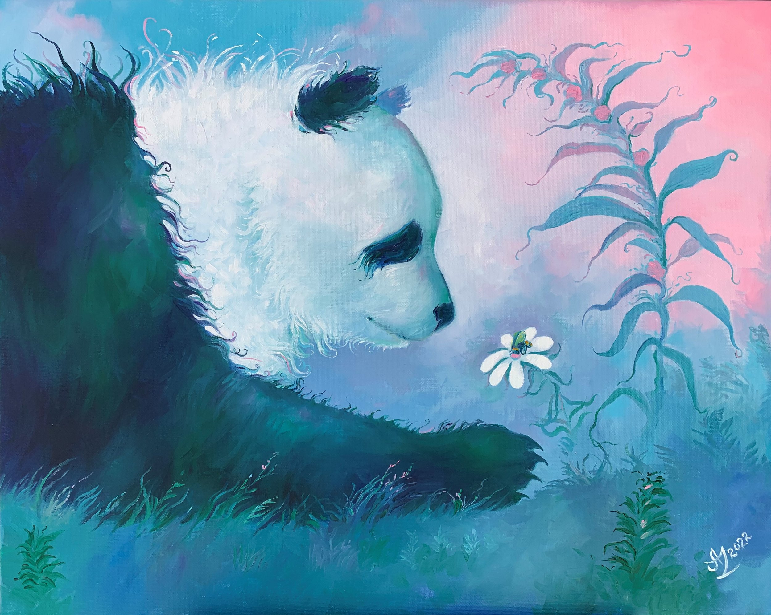 Panda and Bee, 20 x 16