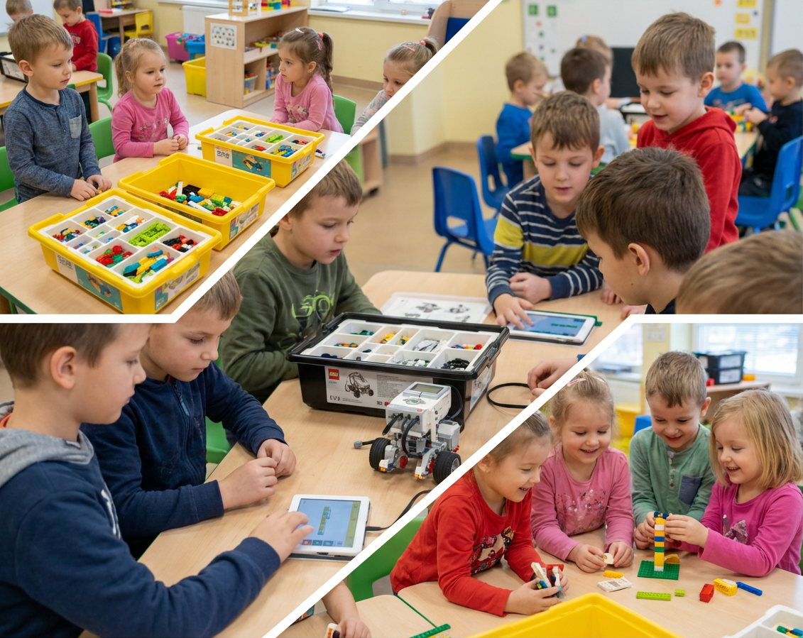 Intro to roboticswith LEGO education system in a classroom at krubots.