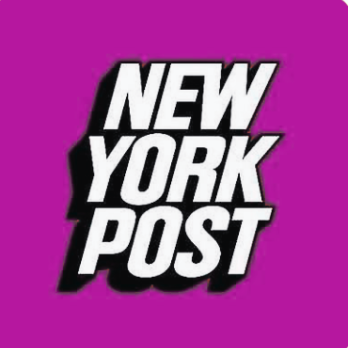 Bold white text reading 'NEW YORK POST' on a purple background with a black shadow effect.