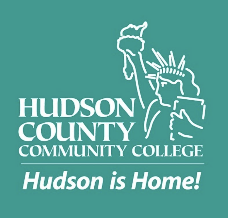Logo for Hudson County Community College featuring an outline of the Statue of Liberty and the slogan 'Hudson is Home!'