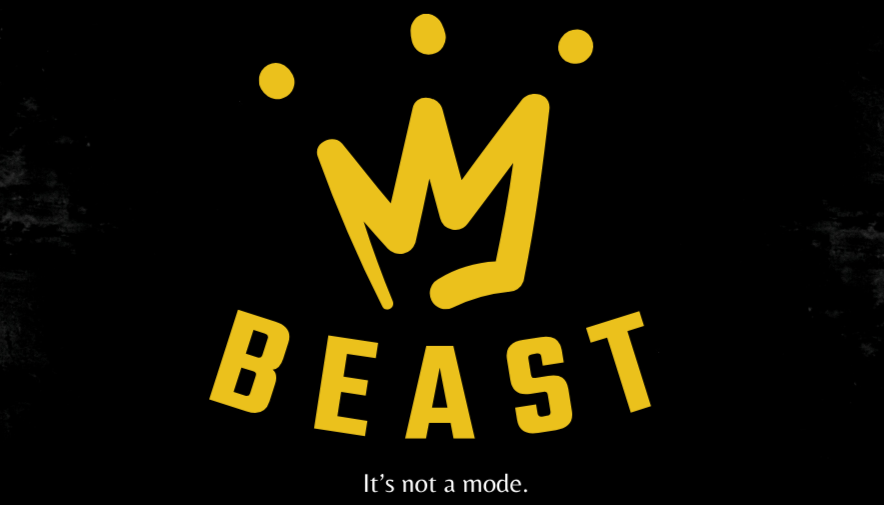 A black background with a yellow crown and the words ' BEAST' in yellow. This is Dr. Beast Logo. The phrase 'It's not a mode.' is written below.