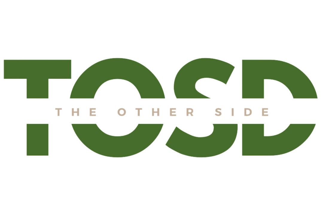 Text reading 'The Other Side' with large green letters and a white background. The logo for The Other Side Dispensary