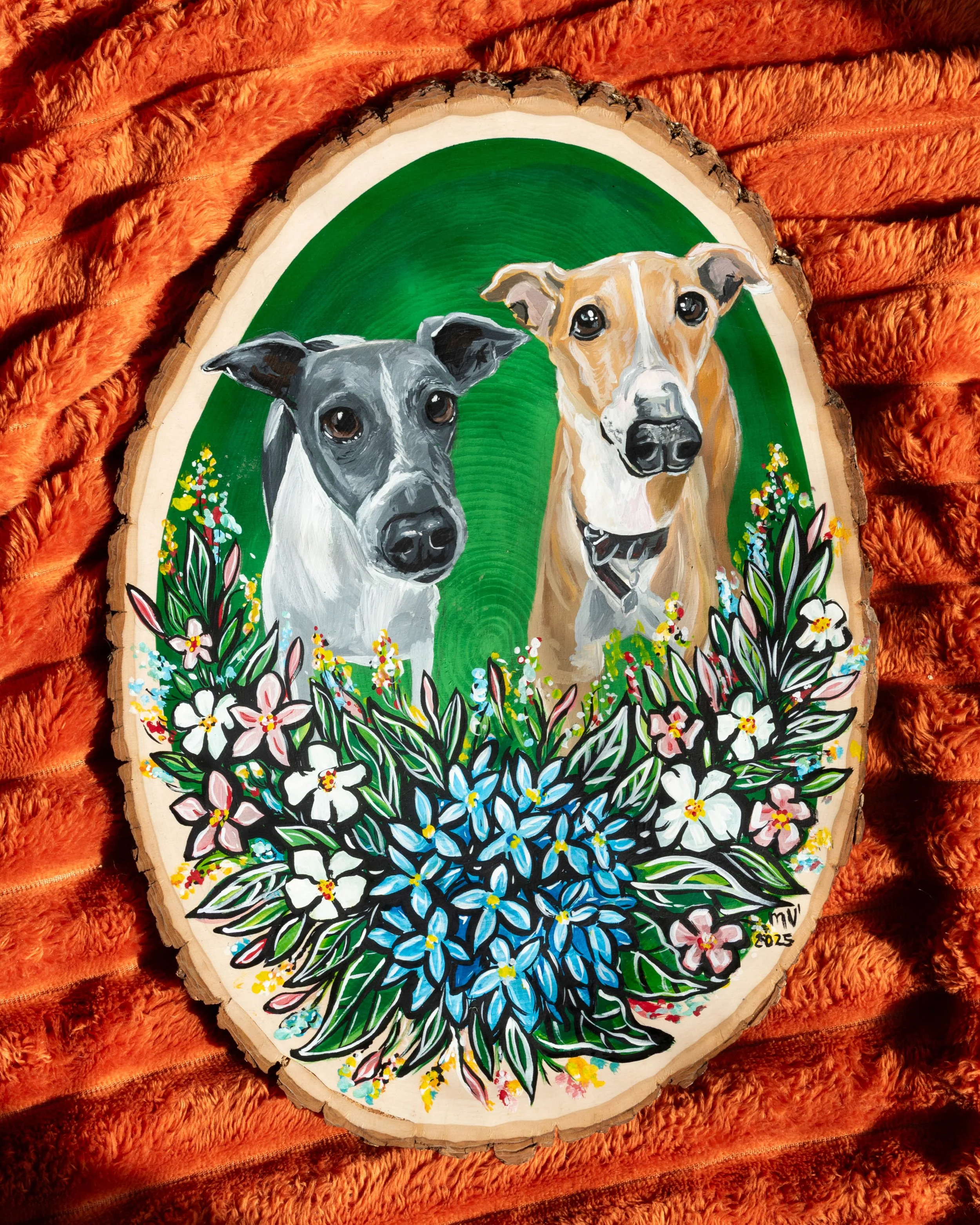 Wood Slice Floral Pet Portrait