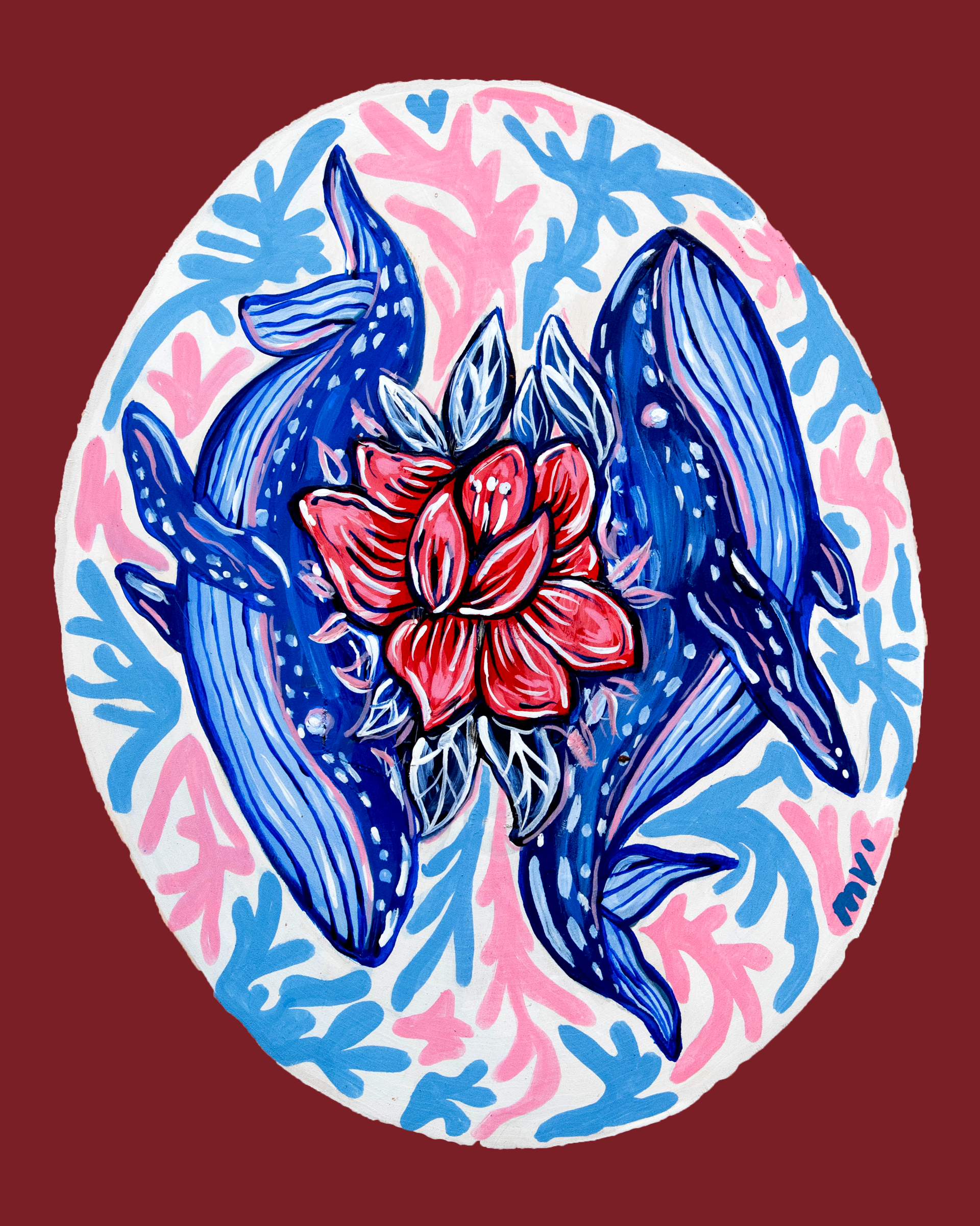 Print- Floral Whales