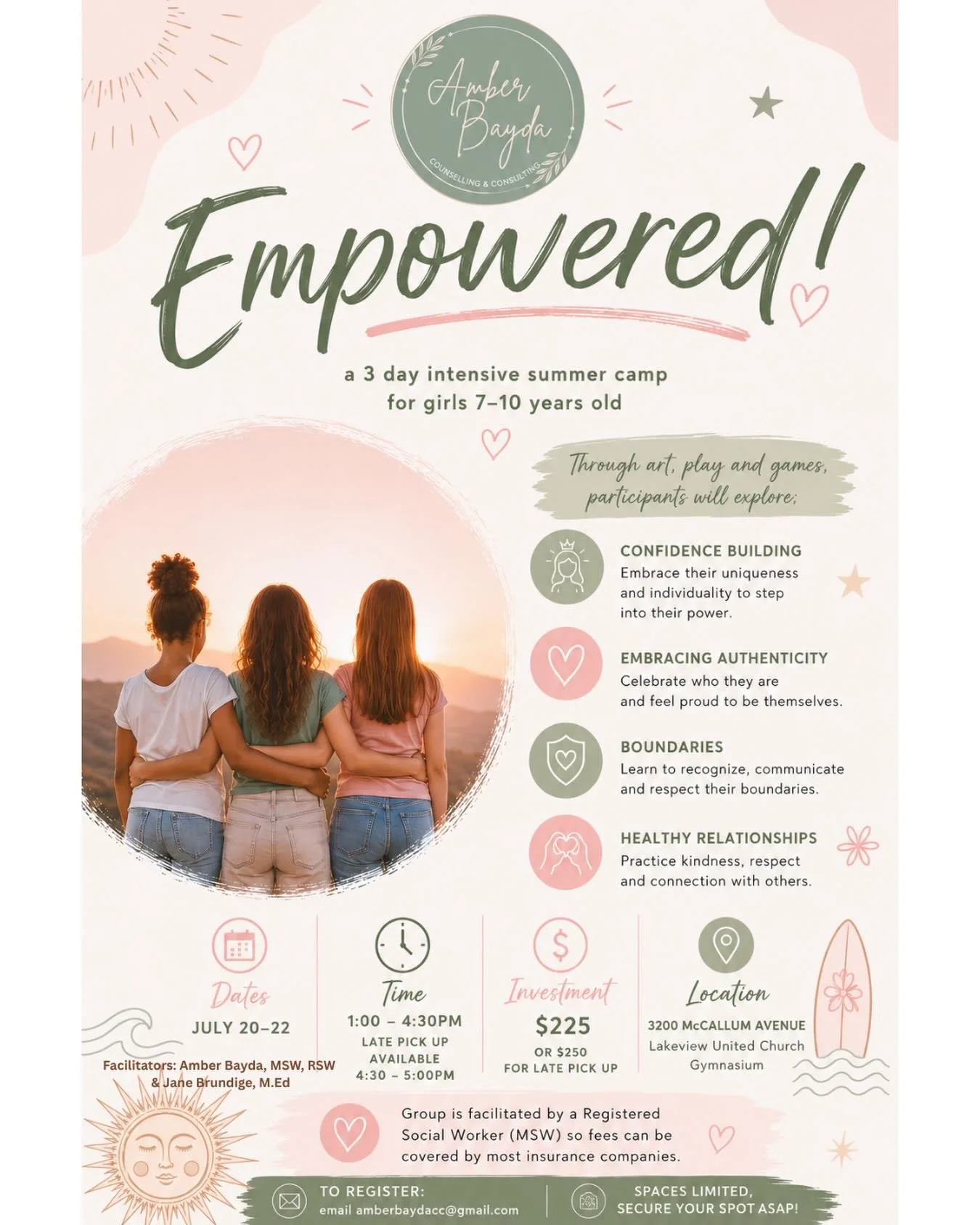 So excited to launch our first ever Empowered! Summer Camp😍☀️!! This one is for the girls ages 7-10 years old to explore all things empowerment, confidence &amp; healthy relationships. Get your girly signed up while spots last. Can&rsquo;t wait to l