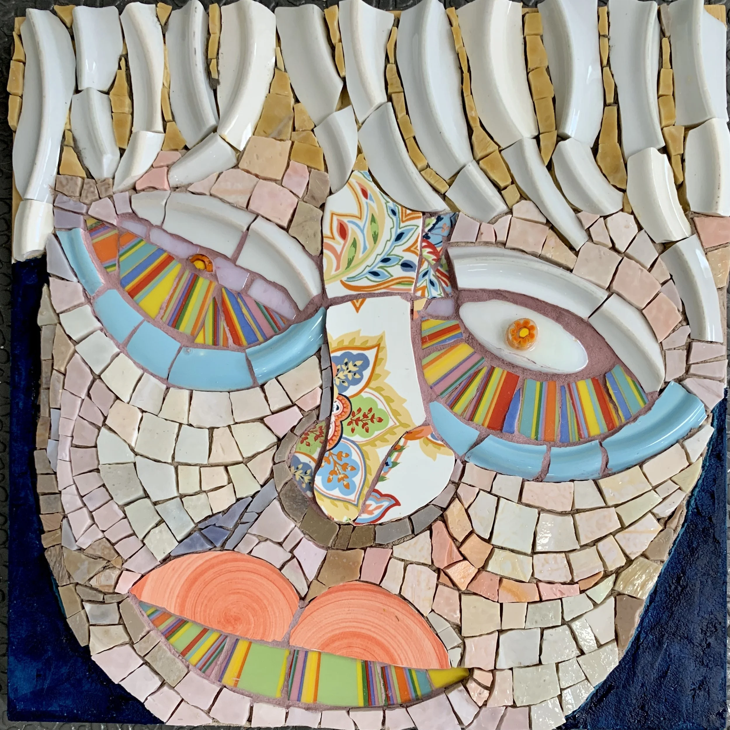 Rainbow Eyes, ceramic and smalti, 10"x10"