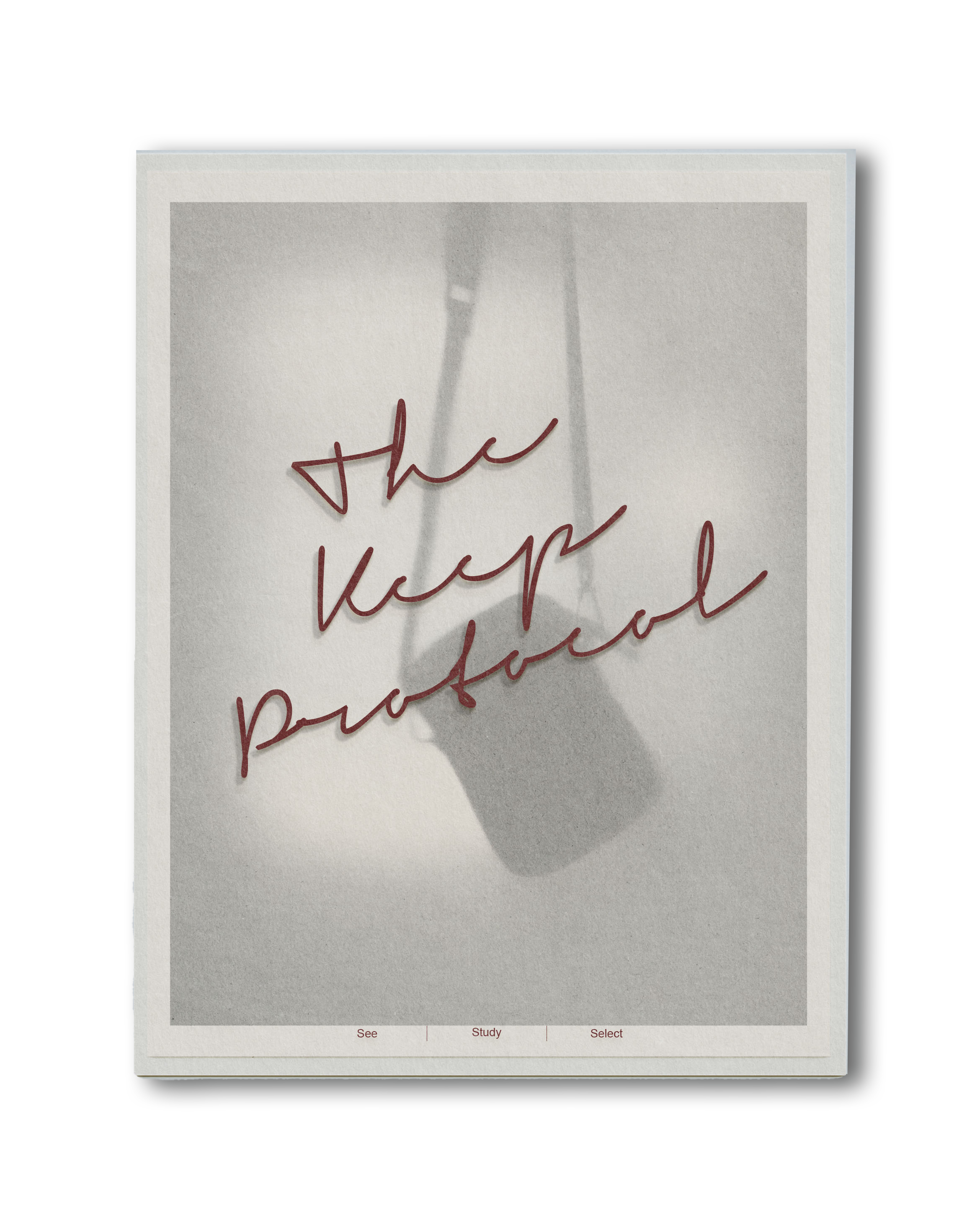 A poster with a shadow of a hand holding a microphone. The poster has cursive text that reads 'the key to perfection' and words at the bottom that say 'See,' 'Study,' and 'Select.'