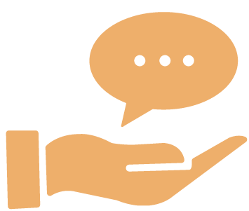 A hand holding a speech bubble with three dots, representing communication or a message.