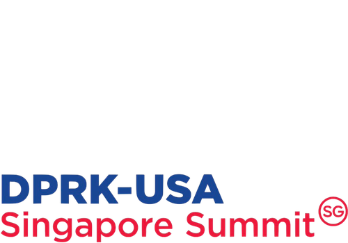 Logo for DPRK-USA Singapore Summit with blue and red text on a white background.