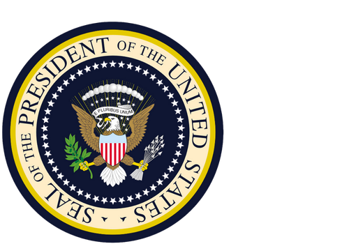 Seal of the President of the United States featuring an eagle holding a olive branch and arrows, with a shield on its chest and a banner in its beak.