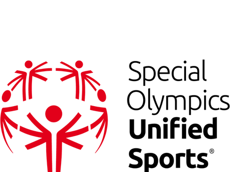 Red stylized figures forming a circle with a larger figure in the center, representing community and unity.