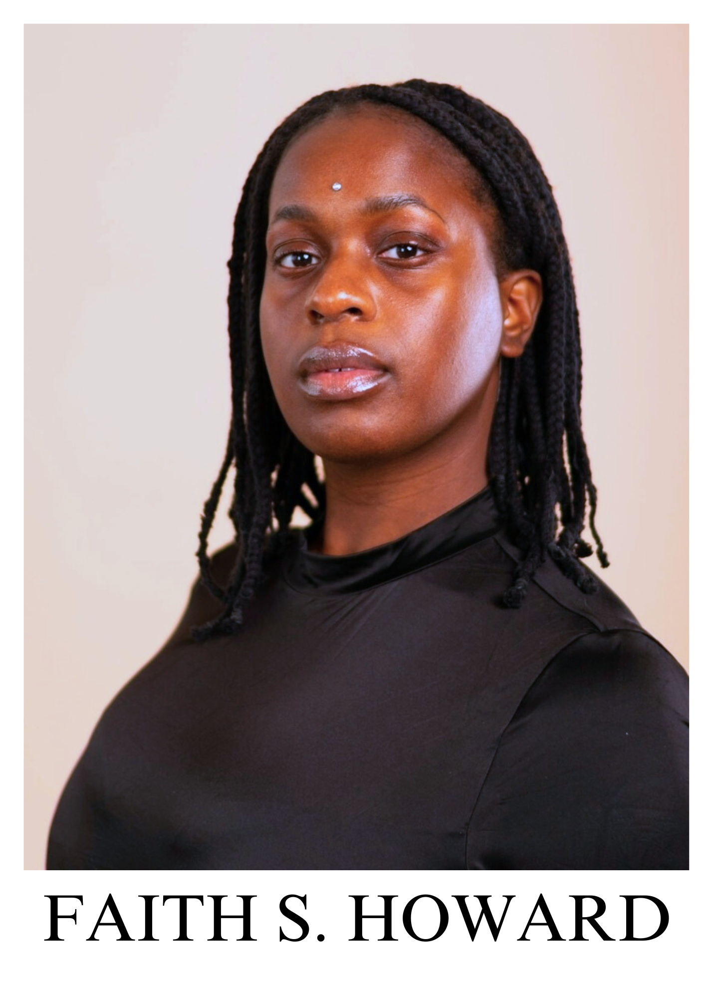Portrait of Faith S. Howard, an African American woman with braided hair, wearing a black top, looking confidently at the camera against a plain background.