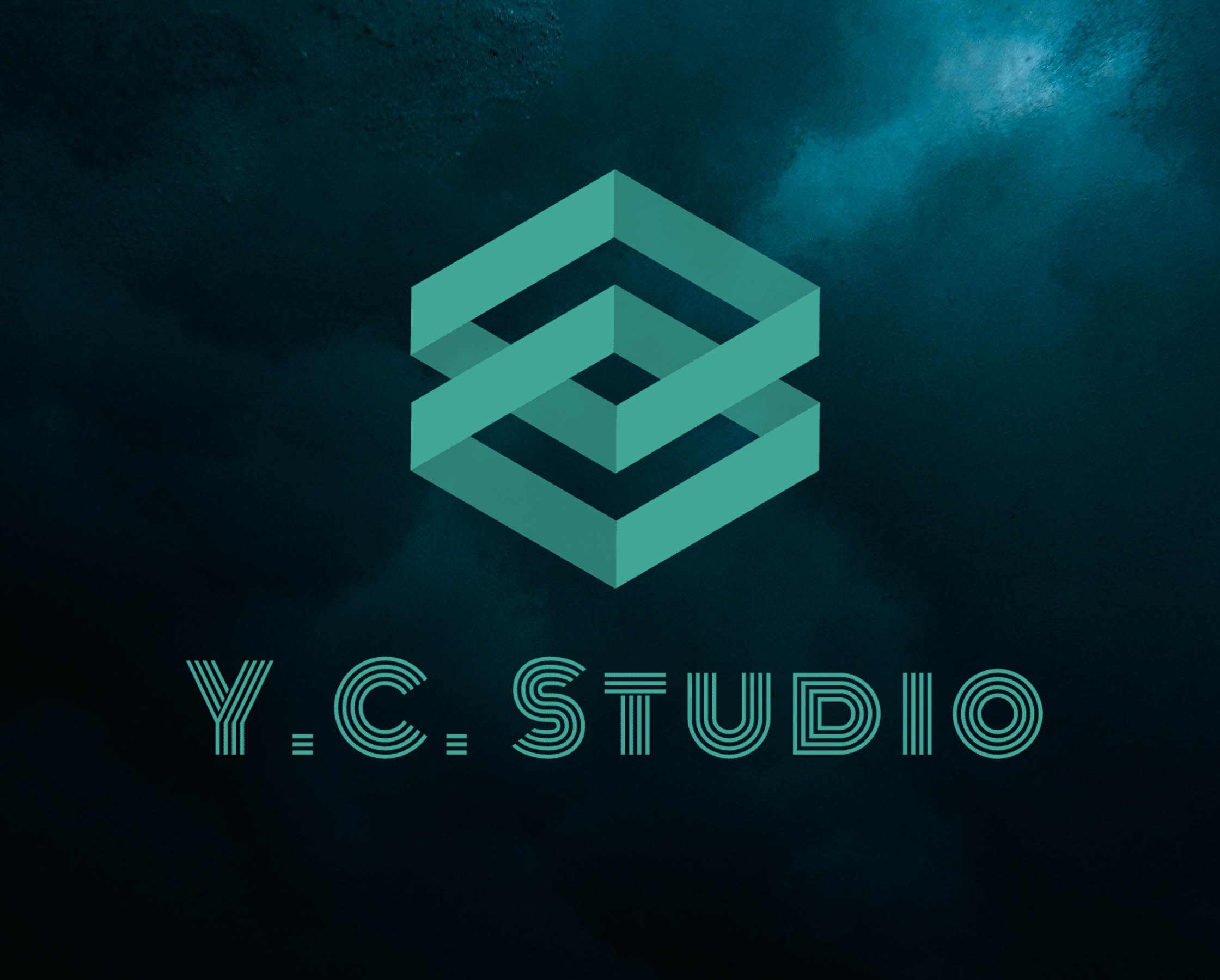 Logo for Y.C. Studio featuring a 3D geometric cube design and stylized text in teal color.