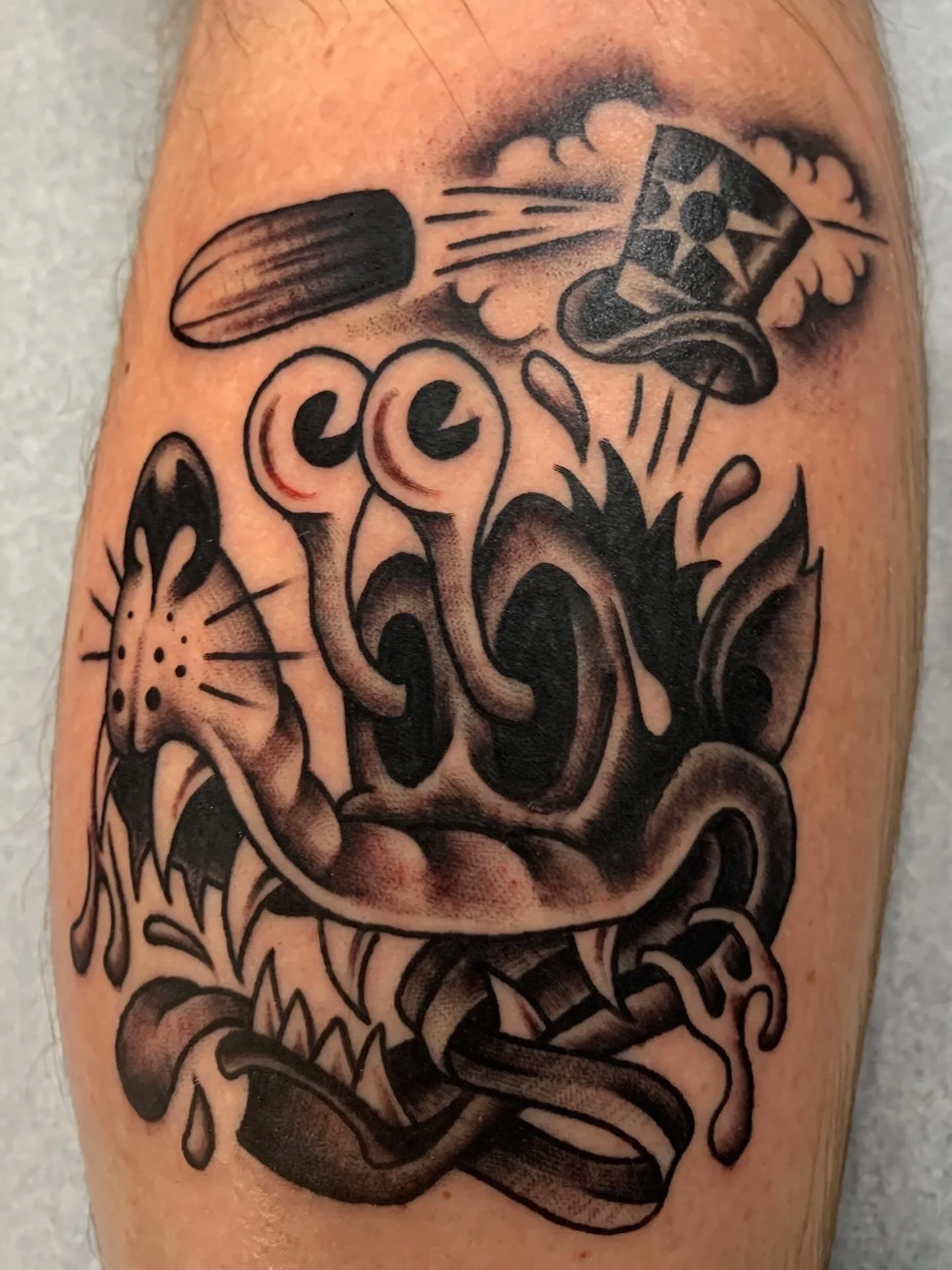 Talk about an EYE POPPING experience 👀. Peep this wild wolf by @ugly_ideas Catch him in the shop Sunday - Tuesday and Friday. 

#wolf #tattoo #wolftattoos #cartoon #cartoontattoo