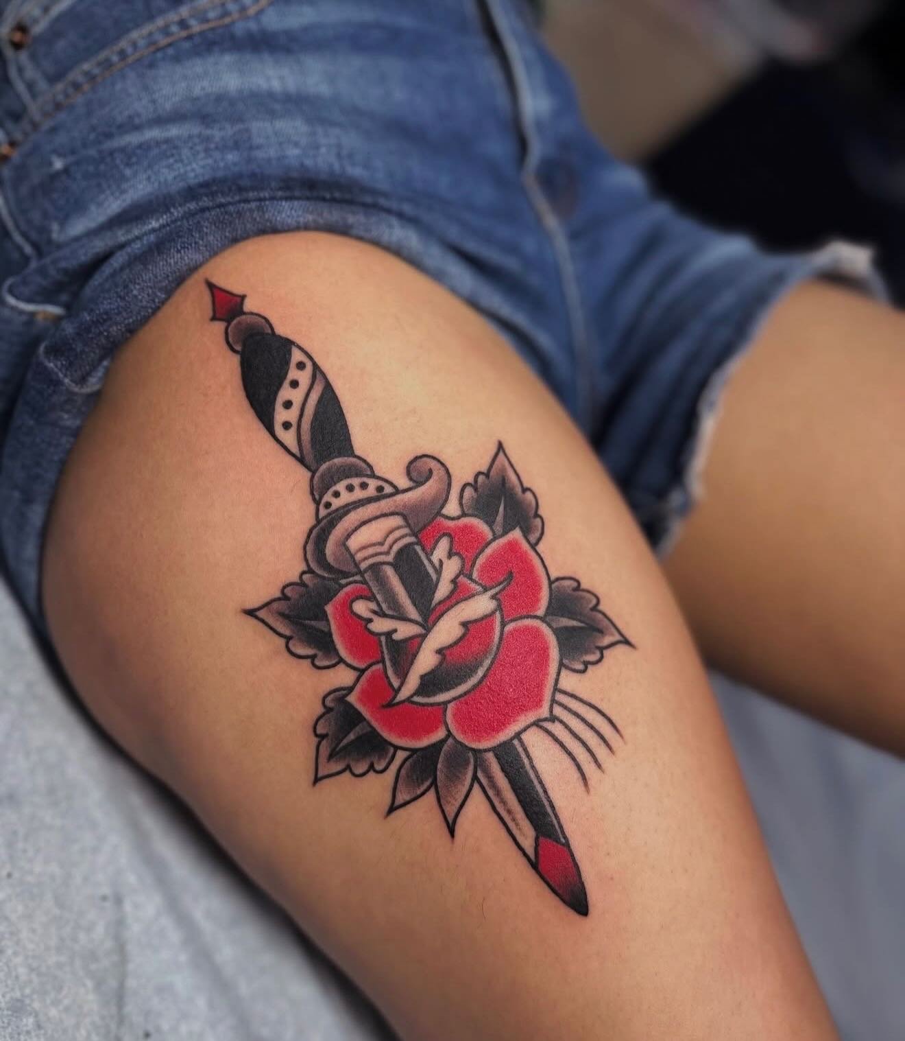 Daggers are cool as hell. Get yourself a dagger and immediately become cooler. Why not let @bcblevinstattooer give you one. He&rsquo;s clearly good at it. See you soon for a tattoo! 

#daggertattoo #colortattoo #blackandgreytattoo #tattoo #ohio