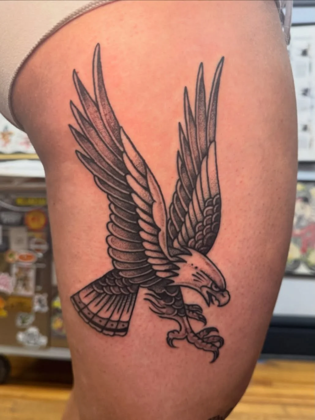 @malubiana killed this eagle on one of our best clients. She just won&rsquo;t stop getting awesome tattoos. Thanks for always coming back, Emily! 

#eagle #eagletattoo #tattoo #traditionaltattoo