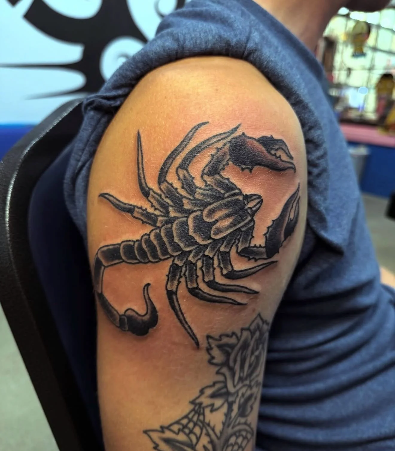 Want a scorpion tattooed? Come see @bcblevinstattooer and have it your way. Brandon is serving up flame broiled scorpions every Thursday through Sunday. This post has nothing to do with @burgerking 

#scorpion #scorpiontattoo #tattoo #arachnids