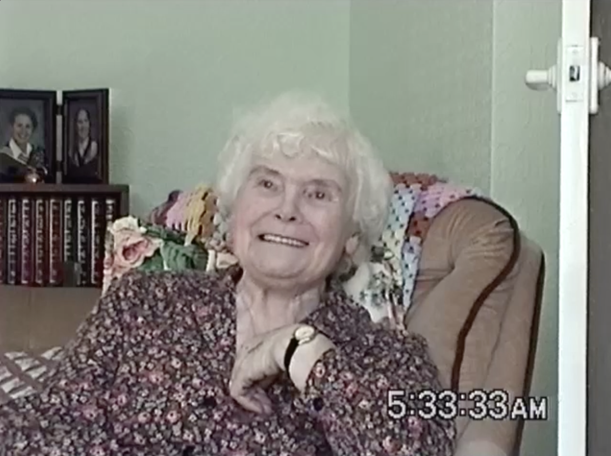 Jim's grandmother Pat Hawkins during a video interview in 2001