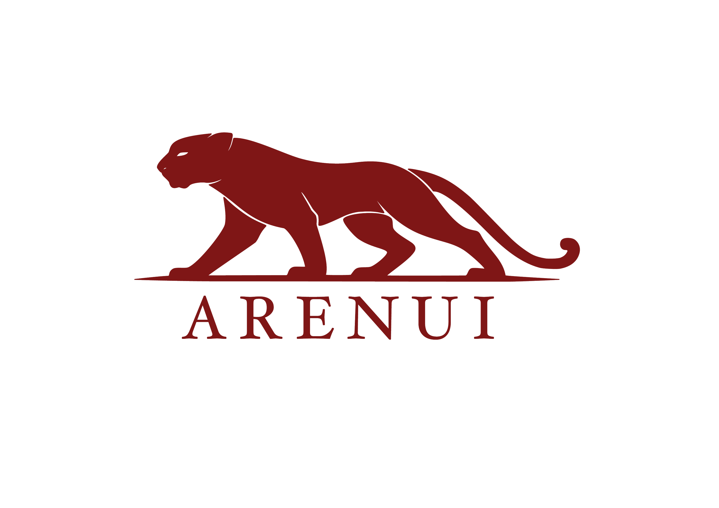 Logo de la marque Arenui avec une silhouette de lion de couleur bordeaux et le nom 'ARENUI' en dessous.