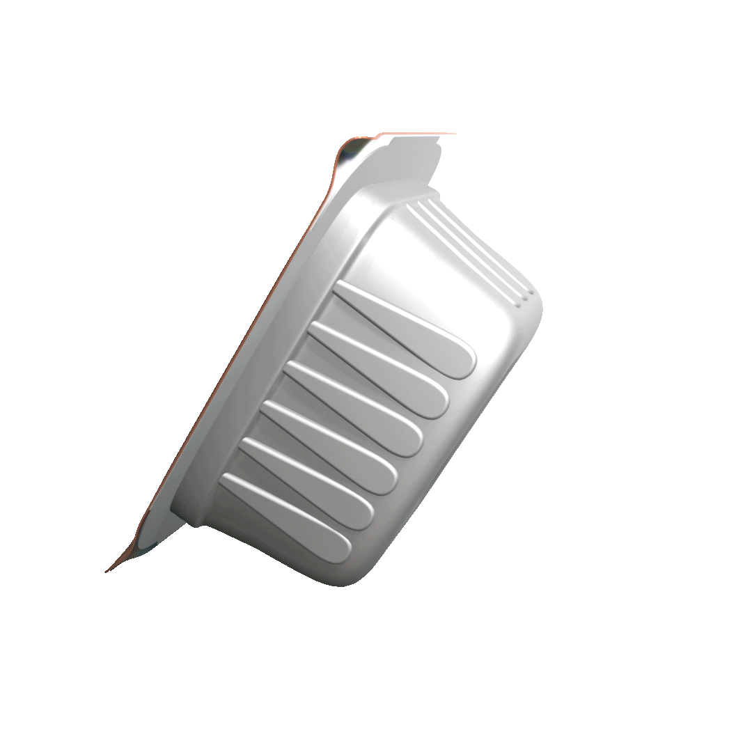 A silver-colored burglar alarm siren mounted on a black background.