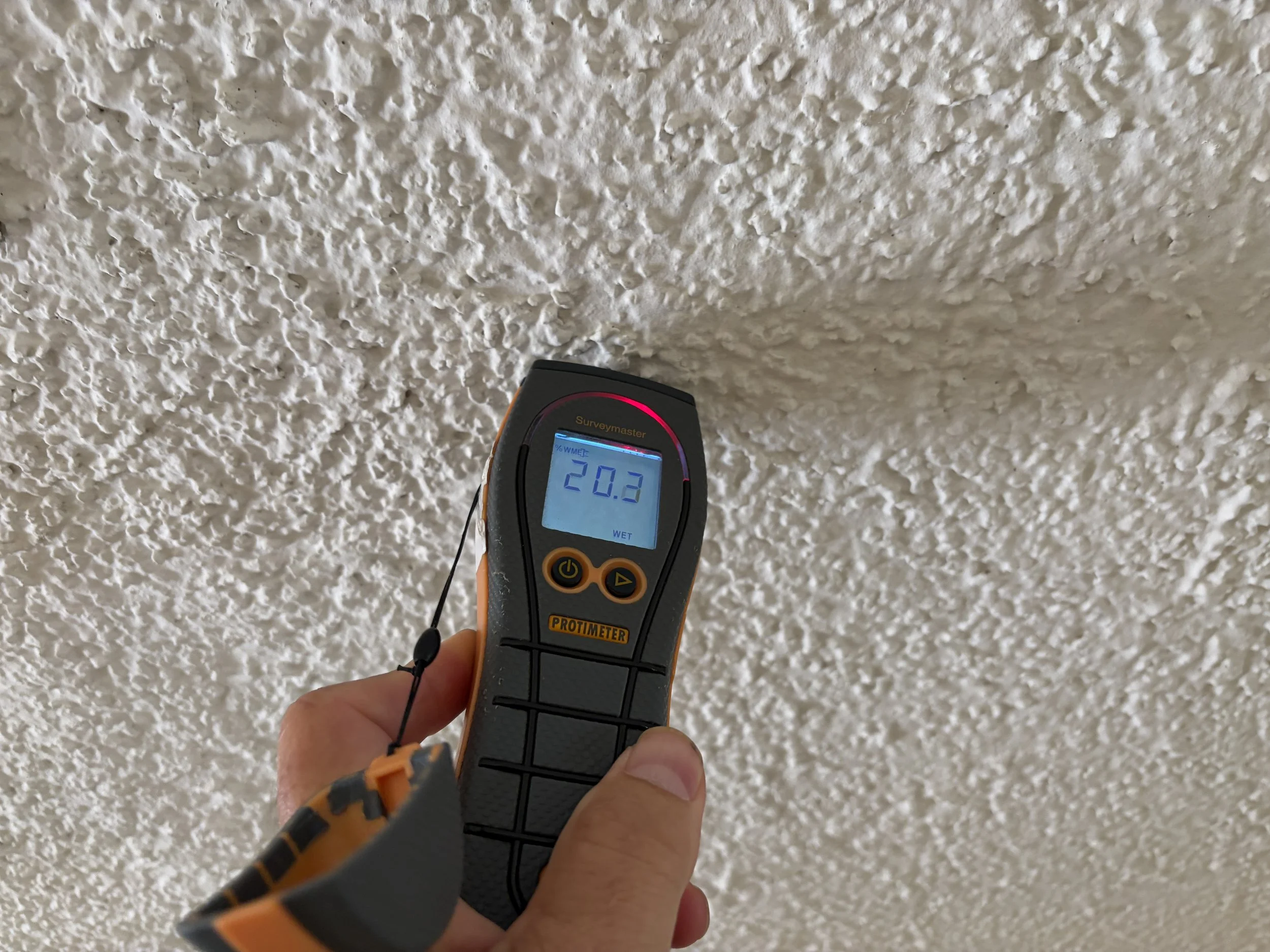 Moisture meter checking for water damage during a mold inspection