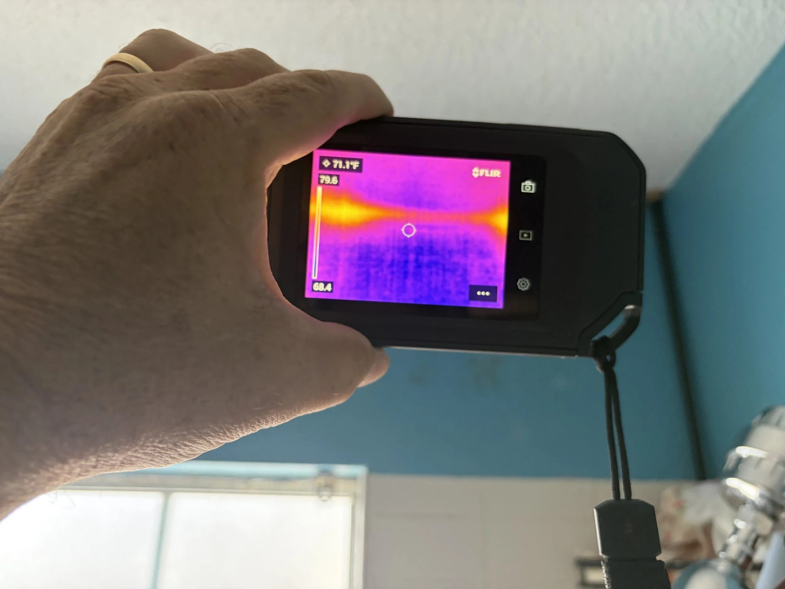 Thermal image of a wall showing active moisture and mold in Winter Garden