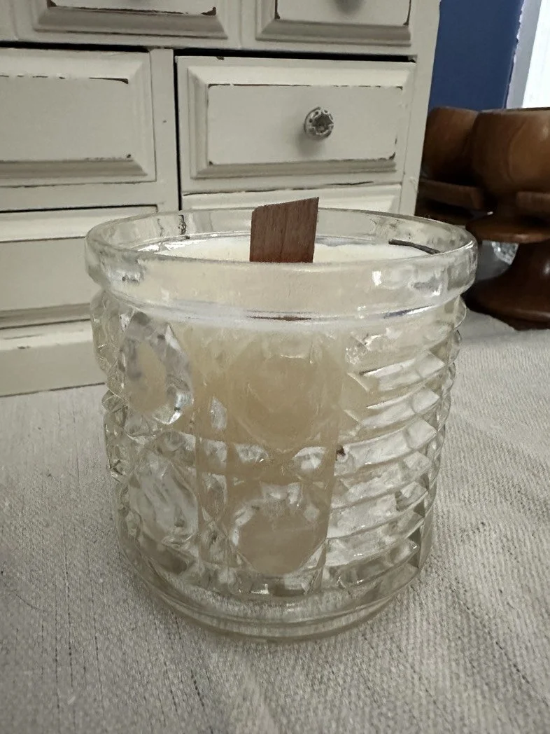 White Beeswax Hand Poured Vintage Glass Candles