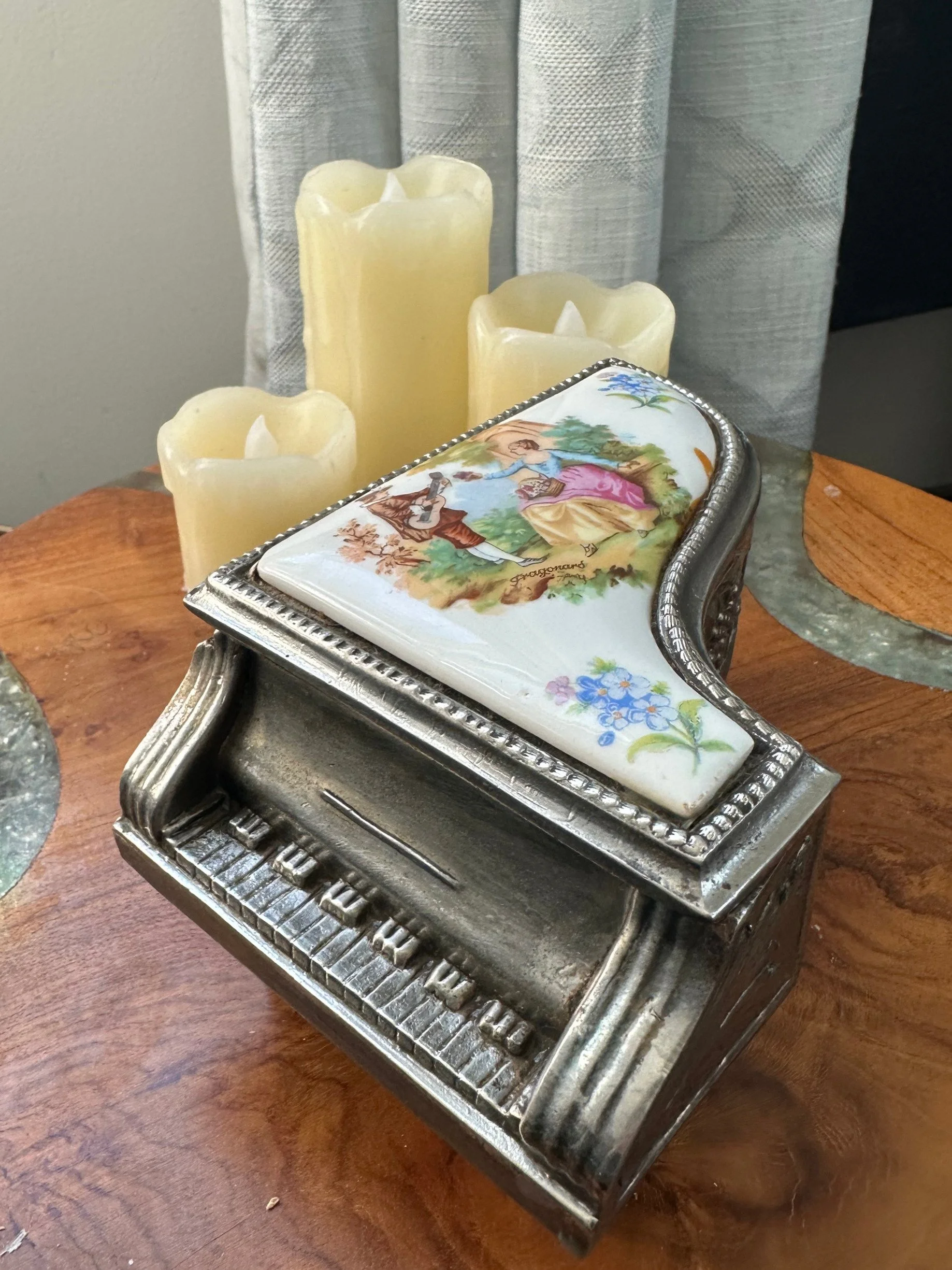 Silver Tone Piano Music Jewelry Box