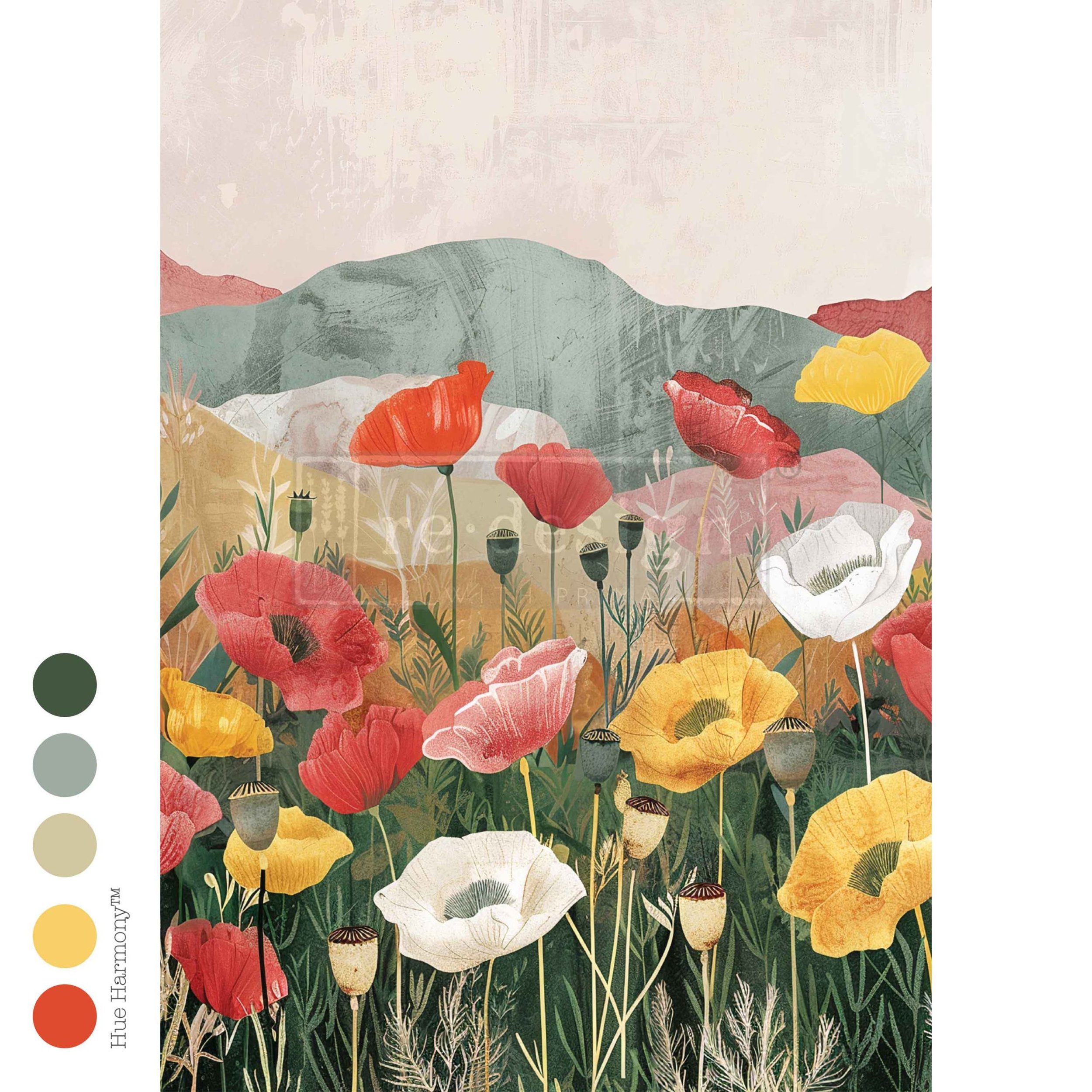 A3 Decoupage Fiber – Impression Of Poppies – 1 sheet, 11.7″x16.5″
