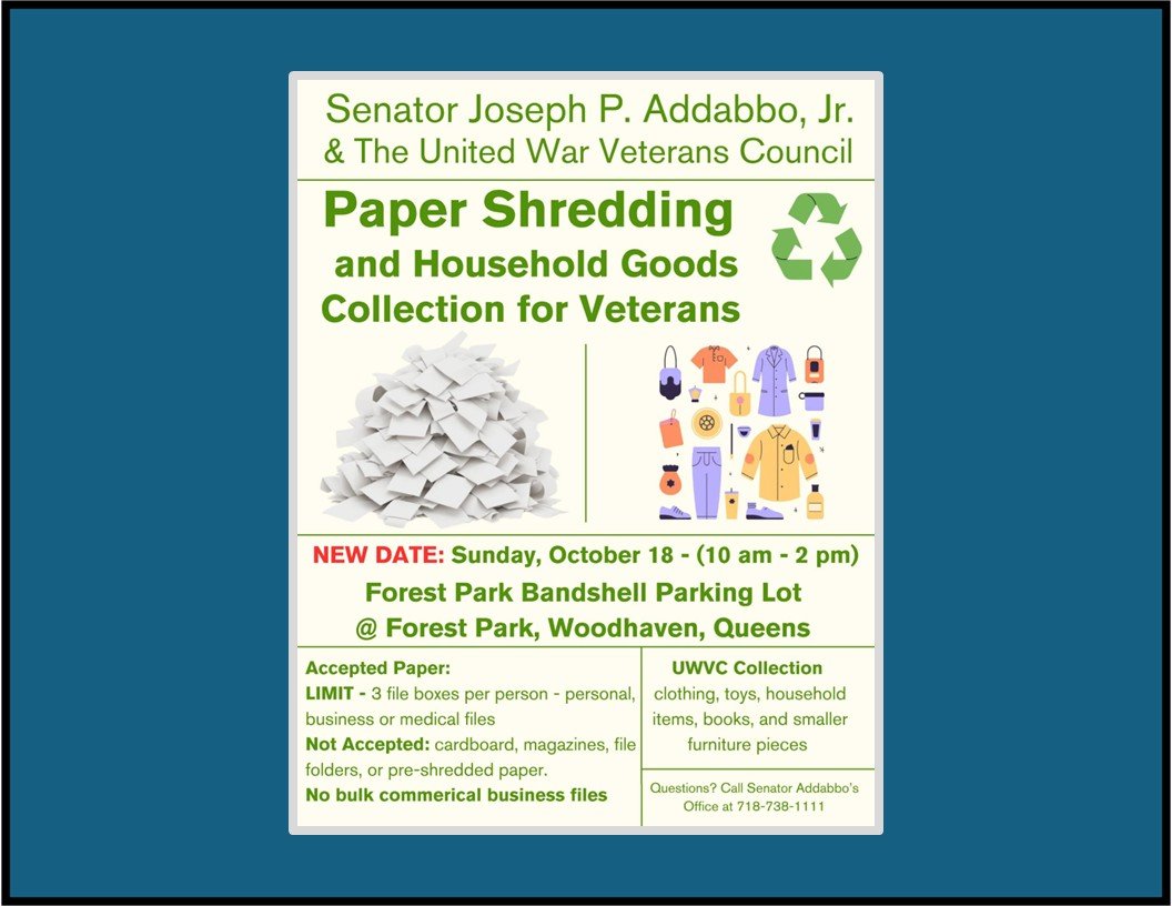 Senator Addabbo’s Fall Paper Shredding Event