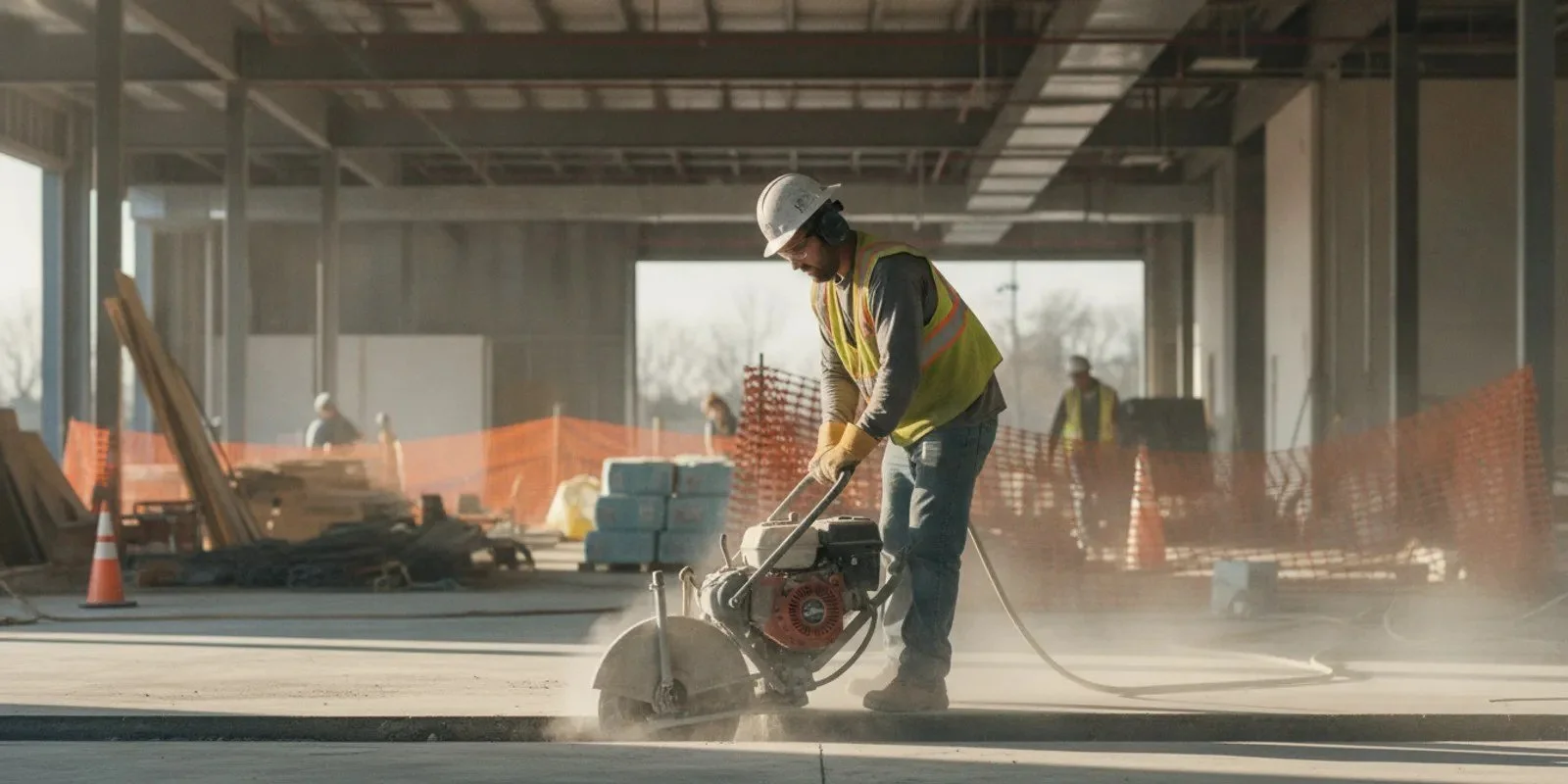Concrete cutting work area prepared for a clearly scoped construction project