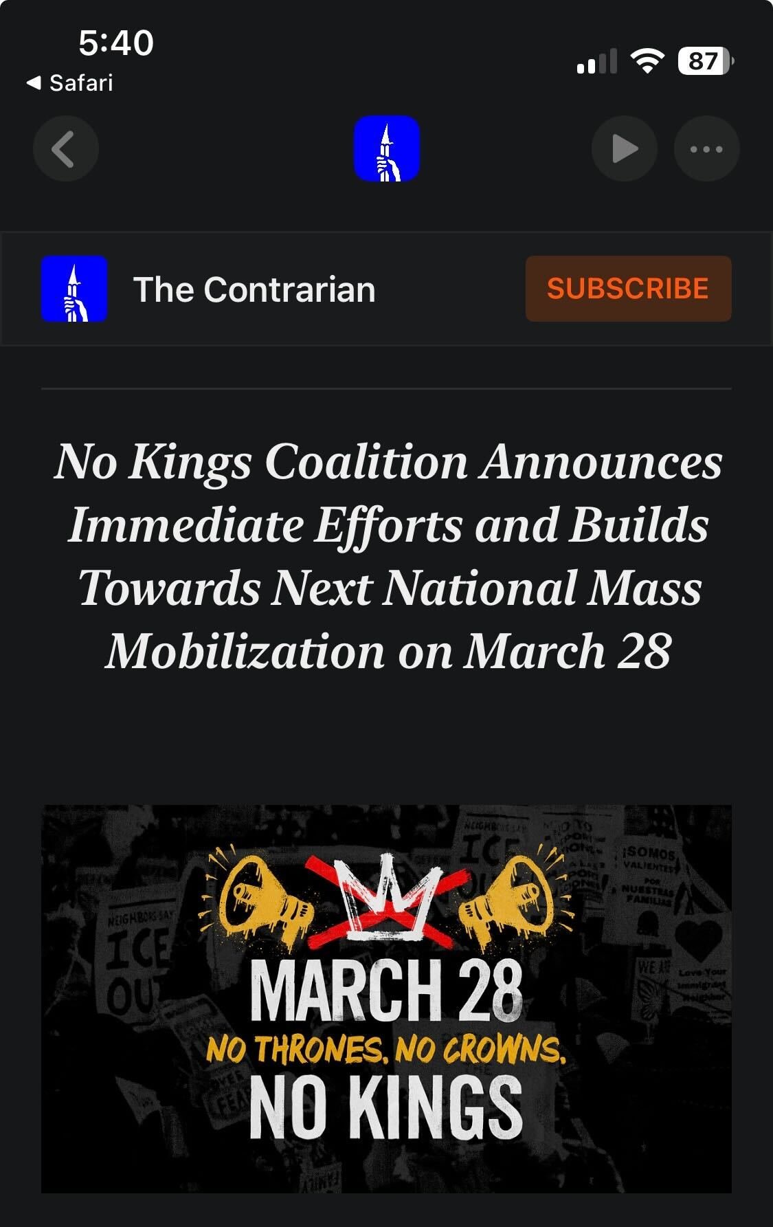 No Kings Rally, March 28. Locations TBD