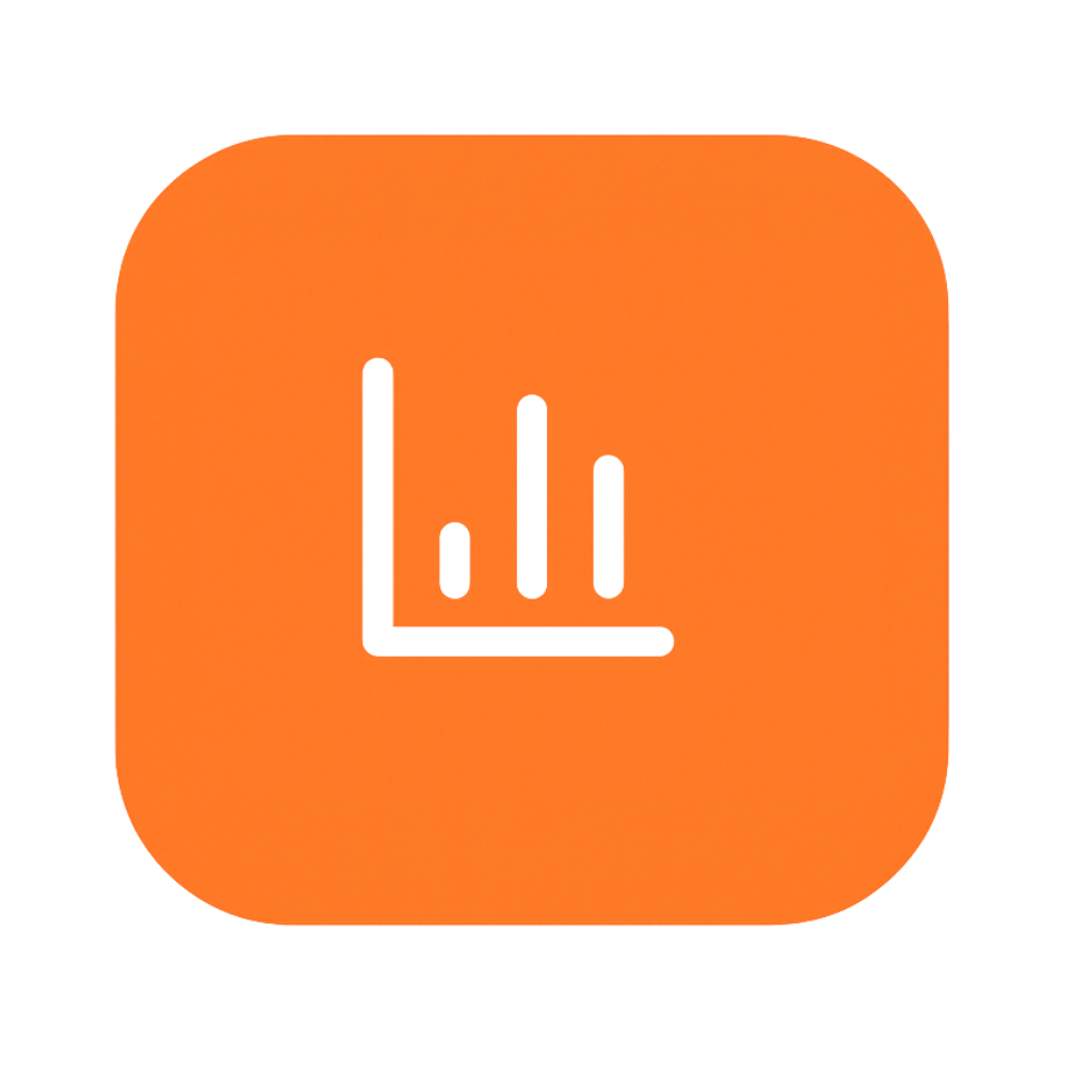 App-ikon med en hvid graf som har tre søjler på en orange baggrund.
