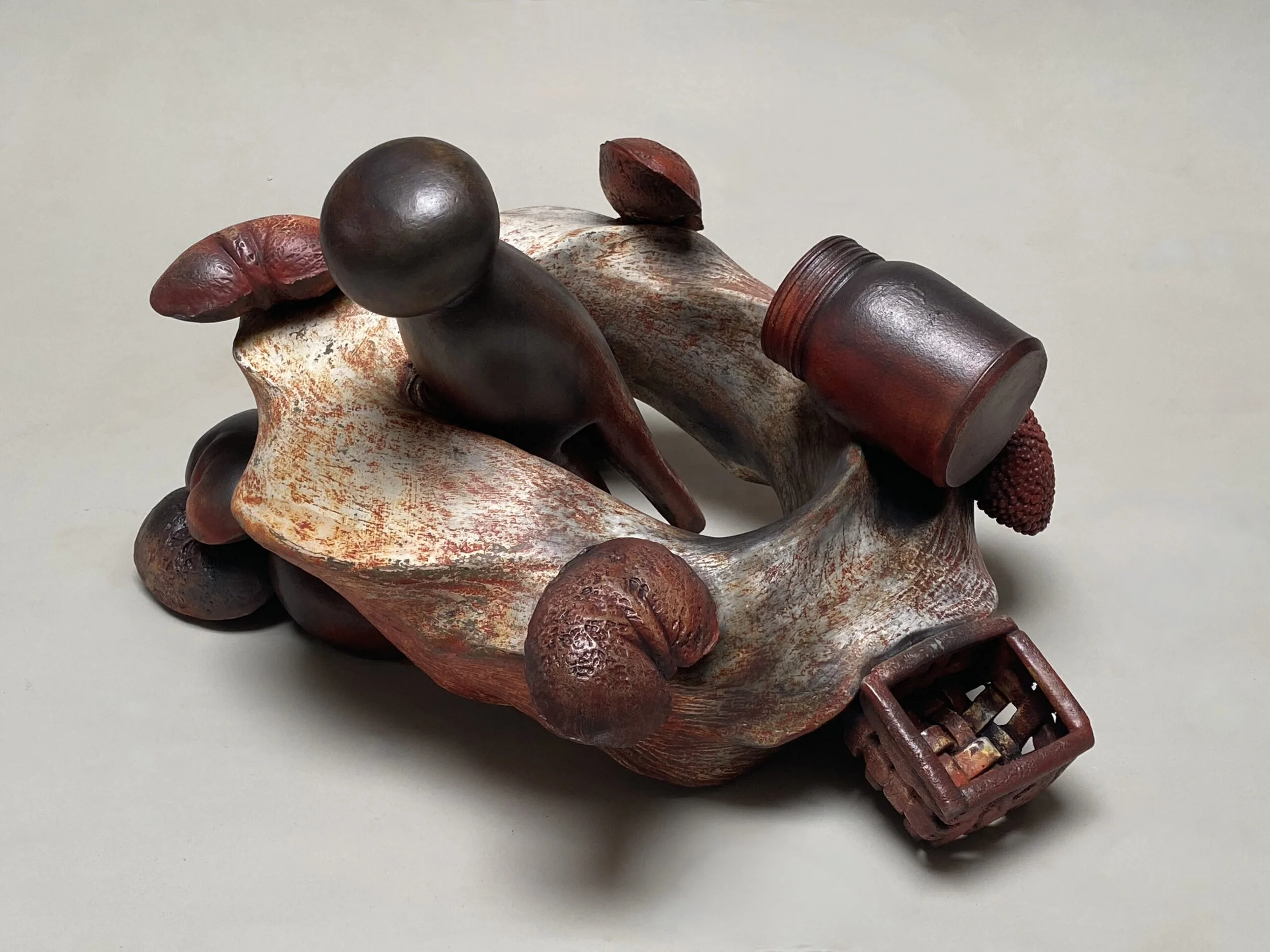  Mother Pin with Floating Beans  16 x 28 x 20 inches, 2021 Earthenware, lentil beans, acrylic wash