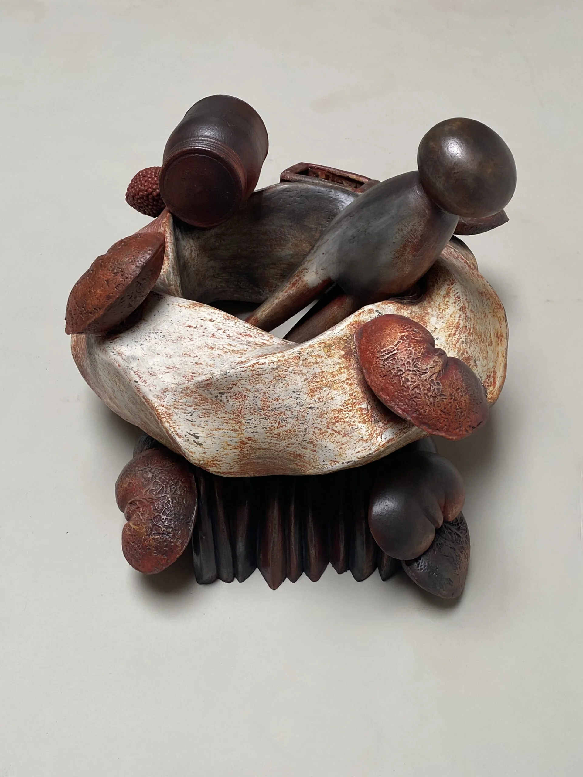  Mother Pin with Floating Beans  16 x 28 x 20 inches, 2021 Earthenware, lentil beans, acrylic wash