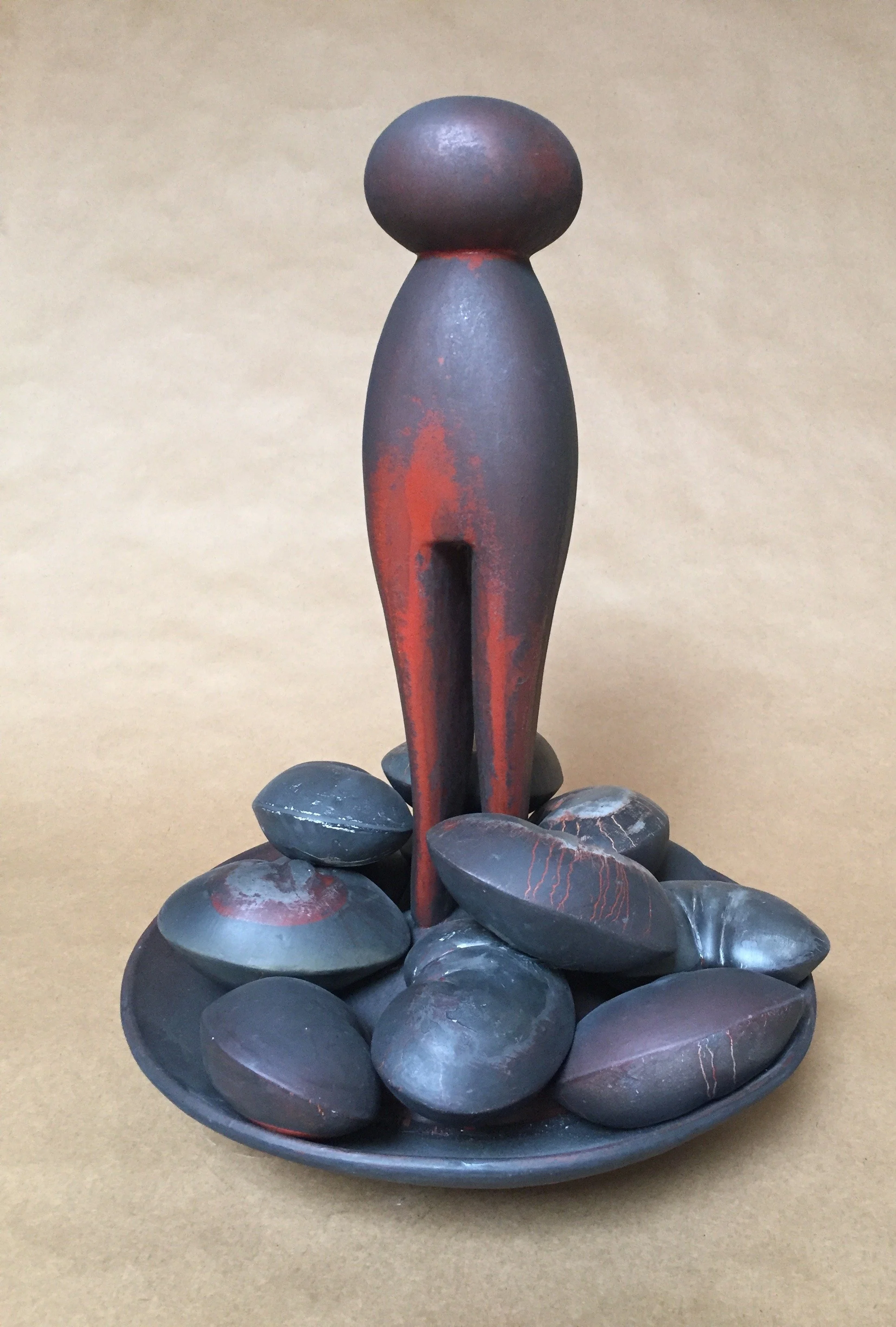  Mother Pin with Bean Bowl  24 x 16 x 16 inches, 2015 Earthenware, graphite, acrylic wash