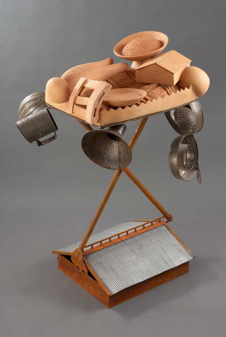  Helen and Joseph Fields (view 2)  43 inches, 2014 Clay, found objects, steel
