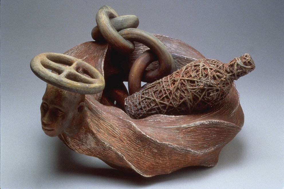  Woman Overboard  16 x 30 x 28 inches, 1998 Clay, slip, paint