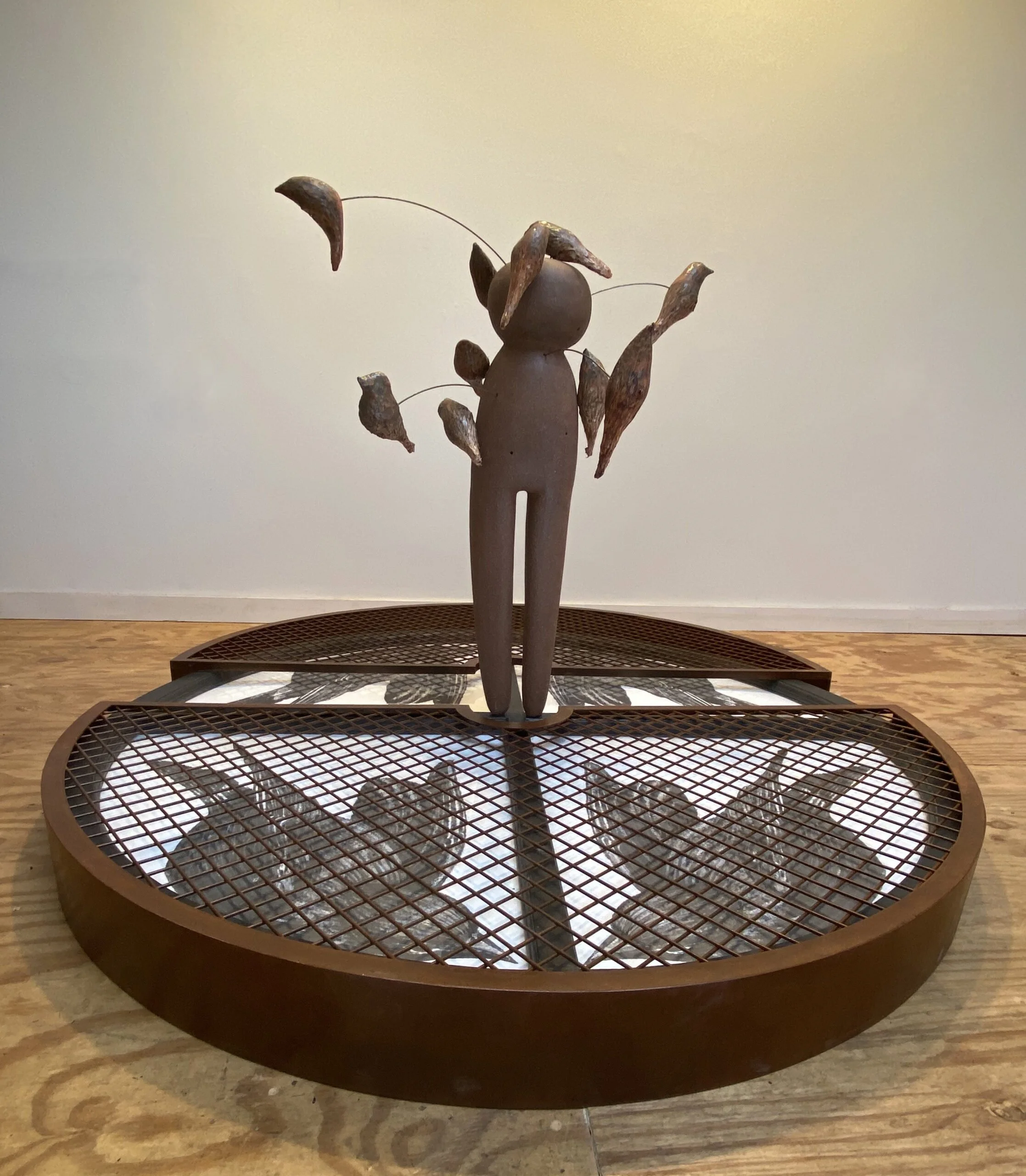  Release  28 x 64 inches, 2021 Steel, digital print, clay, paper mache