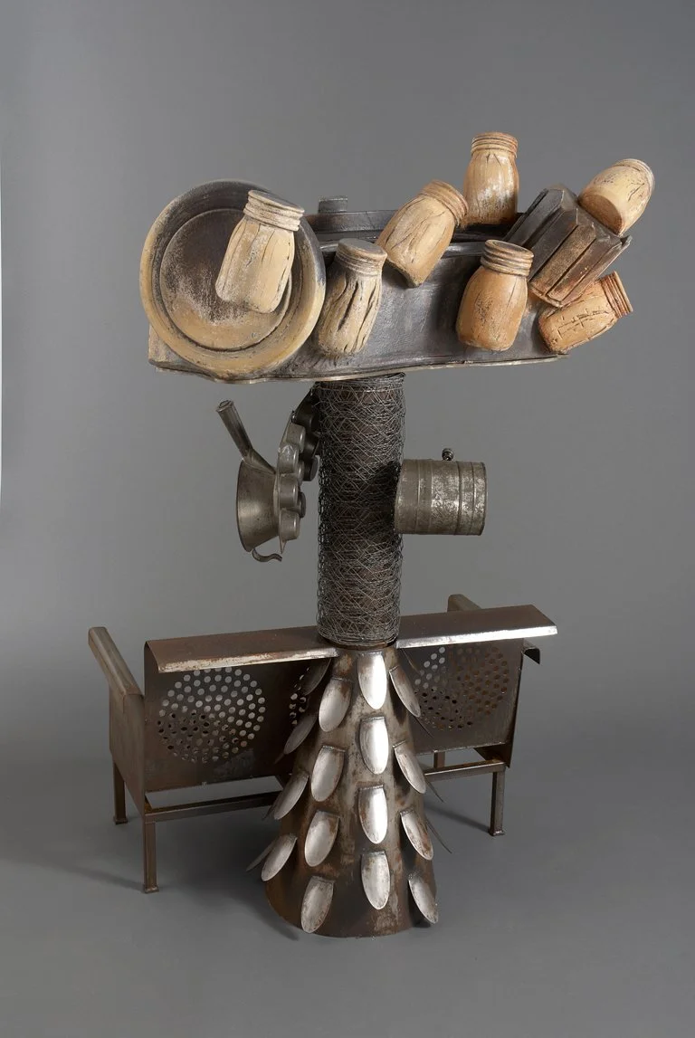  Mary Howard  53 inches, 2014 Clay, steel, found objects