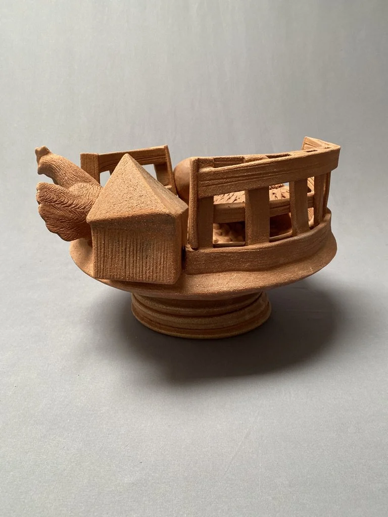  Farm Bowl with Chicken  11 x 18 x 21 inches, 2020 Stoneware